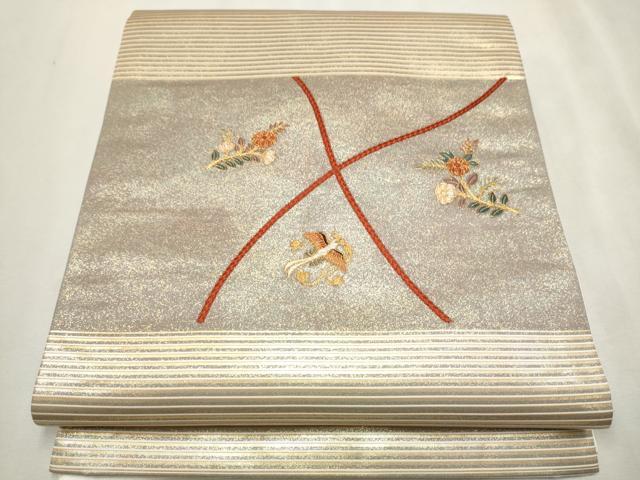 平和屋着物●九寸開き名古屋帯 駒刺繍 鳳凰枝花文 金彩 正絹 逸品 CAAX7201hy