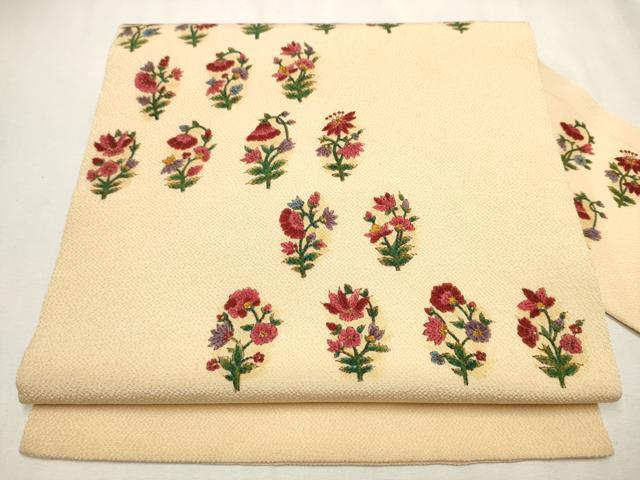 平和屋着物●九寸名古屋帯 草花文 鬼しぼ縮緬 正絹 逸品 CAAX7233hy