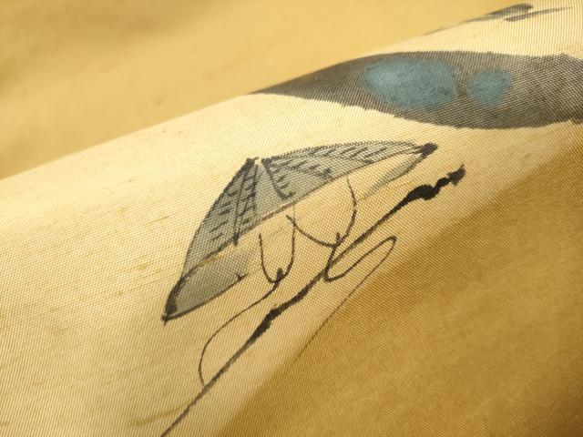 平和屋着物●九寸開き名古屋帯 手描き 紬地 トンボ 正絹 逸品 CAAX7240hy