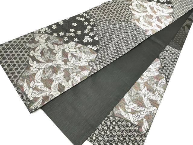 平和屋着物●染色作家 斉藤三才 六通柄袋帯 三才鳥 銀糸 正絹 逸品 CAAX7306hy