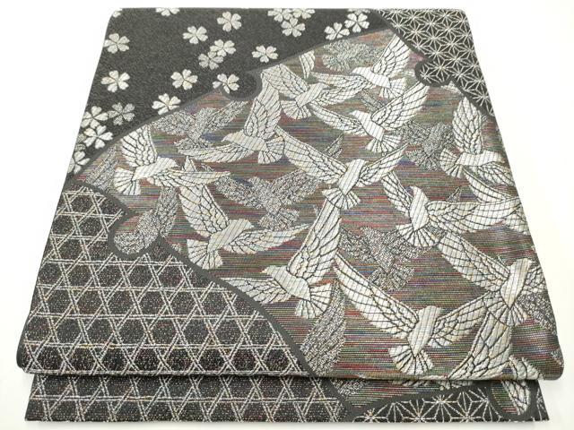 平和屋着物●染色作家 斉藤三才 六通柄袋帯 三才鳥 銀糸 正絹 逸品 CAAX7306hy