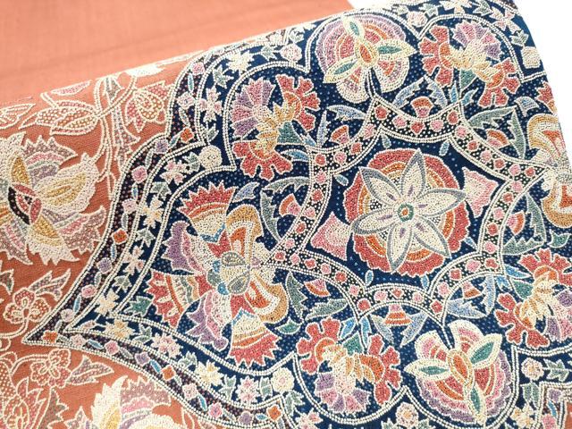 平和屋着物●中国三大刺繍 相楽刺繍 蘇州刺繍 太鼓柄袋帯 紬地 更紗花文 正絹 逸品 CAAX7405hy