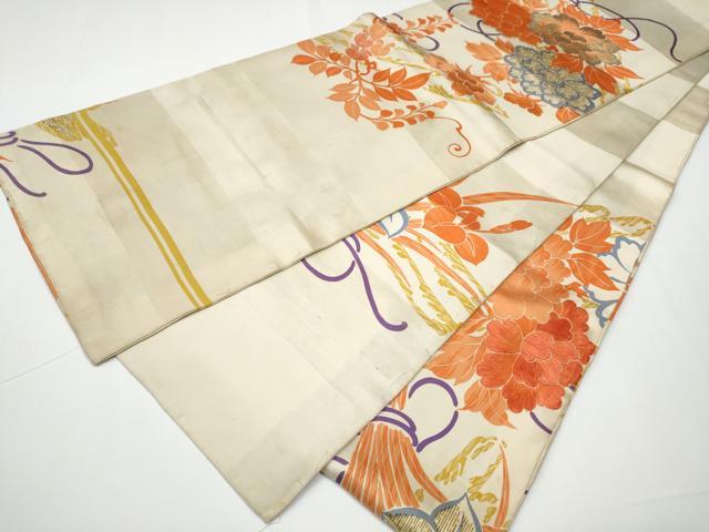 平和屋着物●アンティーク 大正ロマン 丸帯 草花文 金彩 正絹 逸品 CAAX7412hy