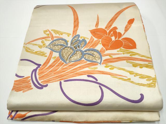 平和屋着物●アンティーク 大正ロマン 丸帯 草花文 金彩 正絹 逸品 CAAX7412hy