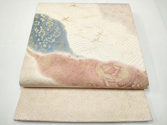 平和屋着物●京友禅の第一人者 松井青々 太鼓柄袋帯 流水花鳥文 金糸 正絹 逸品 CAAX7449hy