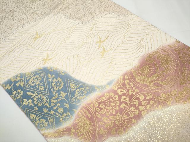 平和屋着物●京友禅の第一人者 松井青々 太鼓柄袋帯 流水花鳥文 金糸 正絹 逸品 CAAX7449hy