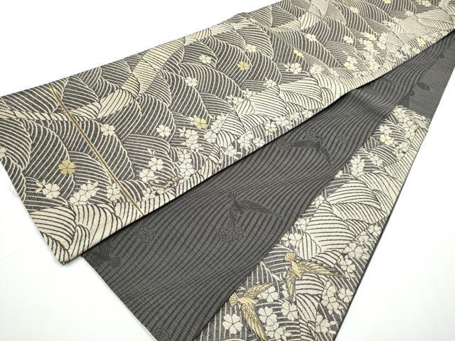 平和屋着物●染色作家 斉藤三才 両面 六通柄袋帯 三才鳥 金通し地 正絹 逸品 CAAX7467hy