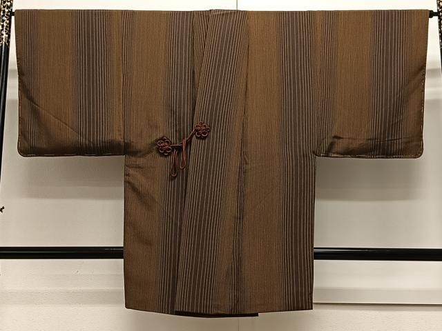 平和屋着物#男性 道中着 縞 ロング丈 正絹 逸品 未使用 CAAX7854ua