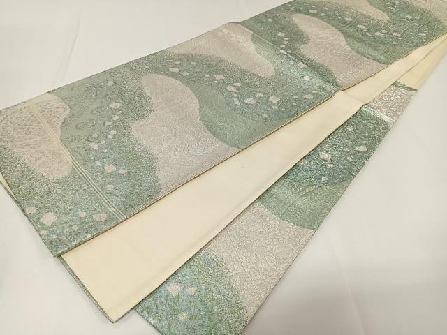 平和屋着物◎六通柄袋帯 草花文 銀糸 正絹 逸品 CAAX7992ua