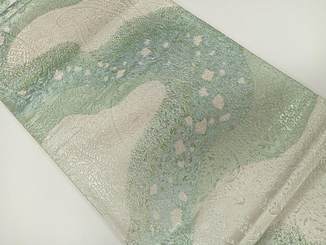 平和屋着物◎六通柄袋帯 草花文 銀糸 正絹 逸品 CAAX7992ua