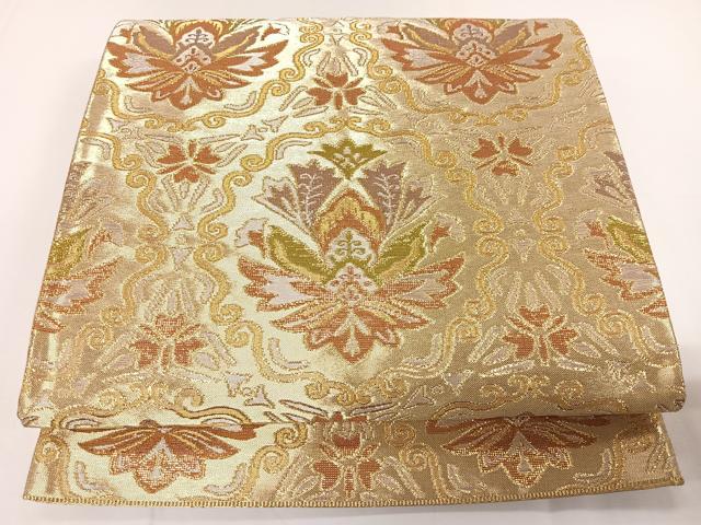 平和屋着物◎六通柄袋帯 更紗花文 金銀糸 正絹 逸品 CAAX7994ua