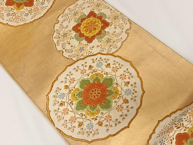 平和屋着物◎六通柄袋帯 唐織 花絵皿文 金糸 正絹 逸品 CAAX7999ua