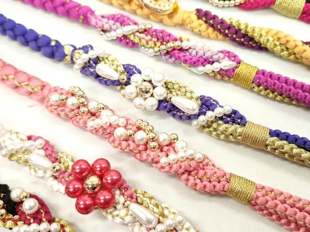 平和屋着物●和装小物 振袖用飾り付き帯締め10本セット パール 花 金銀糸 逸品 CAAX8202ju