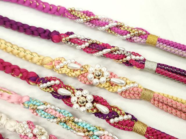平和屋着物●和装小物 振袖用飾り付き帯締め10本セット パール 花 金銀糸 逸品 CAAX8208ju