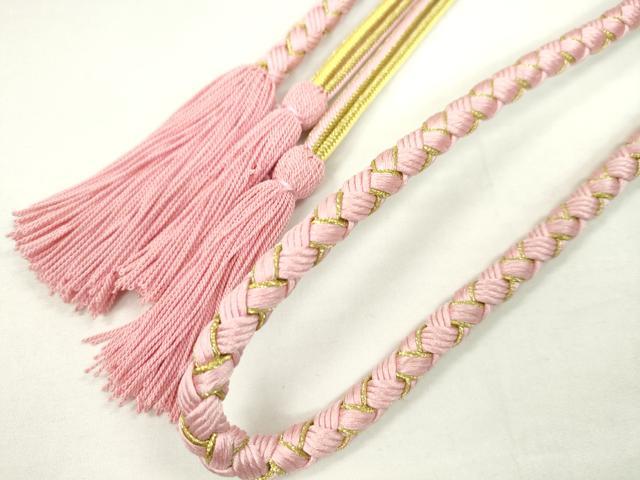 平和屋着物●和装小物 振袖用帯締め 飾り付き 飾り玉 つまみ細工 パール 花 鴇色 金糸 撚り房 逸品 未使用 CAAX8314ju