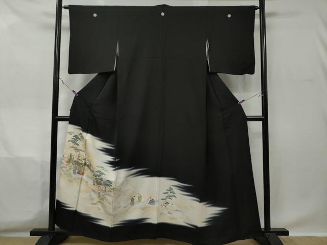 平和屋着物■豪華黒留袖 寿光織 人物風景文 金糸 正絹 逸品 CAAX8531dy