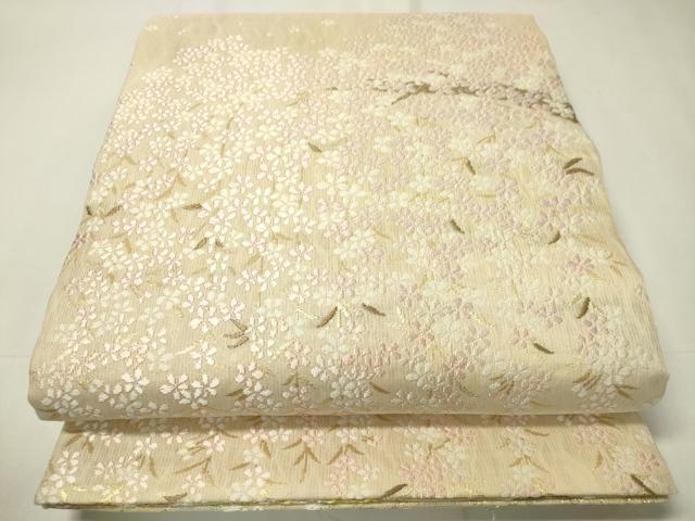平和屋着物▽スリーシーズン 春夏秋 両方向 両面 全通柄袋帯 草花文 金銀糸 正絹 逸品 未使用 CAAX8658dy