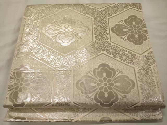 平和屋着物◎六通柄袋帯 菊亀甲花菱 銀糸 正絹 逸品 CAAX9166oy