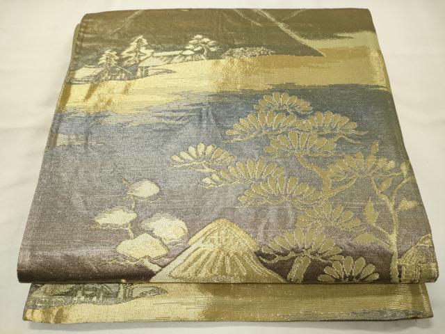平和屋着物◎六通柄袋帯 遠山風景松文 金糸 正絹 逸品 CAAX9184oy