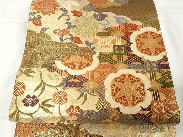 平和屋着物●佐賀錦 六通柄袋帯 唐織 吉祥花唐草文 金糸 正絹 逸品 CAAX9224yk
