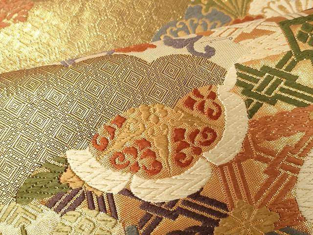 平和屋着物●佐賀錦 六通柄袋帯 唐織 吉祥花唐草文 金糸 正絹 逸品 CAAX9224yk