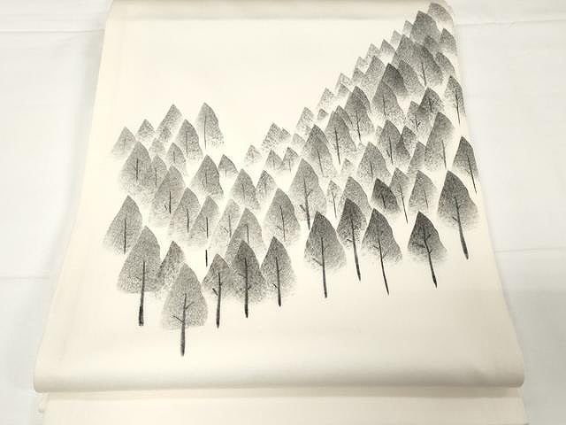 平和屋着物●塩瀬 太鼓柄袋帯 作家物 手描き 樹林文 正絹 逸品 CAAX9237yk