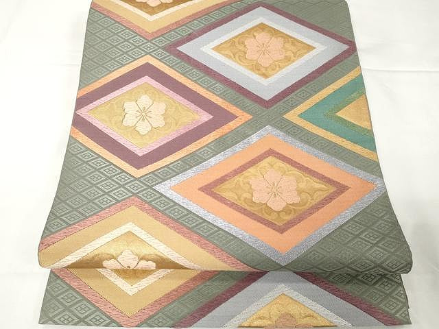 平和屋着物●六通柄 本袋帯 唐織 菱花文 金糸 正絹 逸品 CAAX9255yk