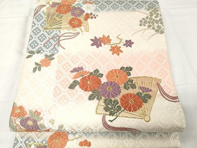 平和屋着物●六通柄袋帯 唐織錦 絵扇小花文 正絹 逸品 CAAX9257yk