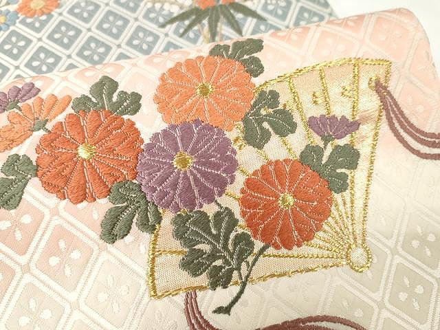 平和屋着物●六通柄袋帯 唐織錦 絵扇小花文 正絹 逸品 CAAX9257yk