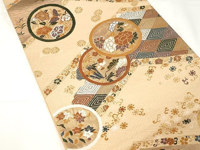 平和屋着物●六通柄袋帯 錦秀松皮文 金糸 正絹 逸品 CAAX9270yk