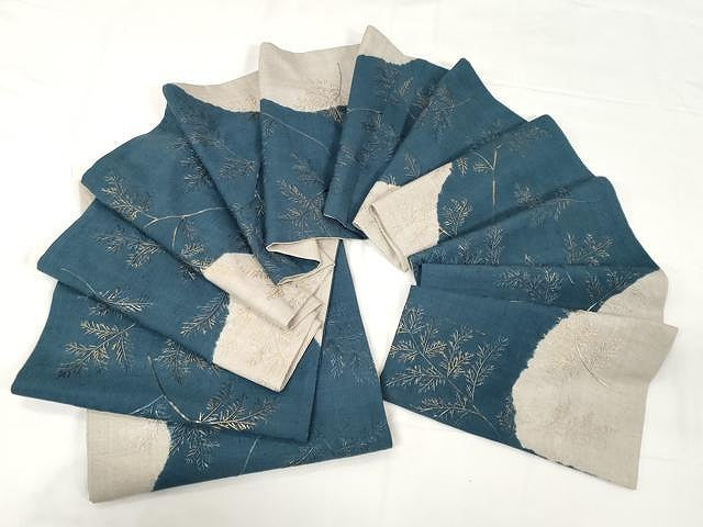 平和屋着物●全通柄袋帯 紬地 絞り 総刺繍 枝笹文 金彩 正絹 逸品 CAAX9286yk