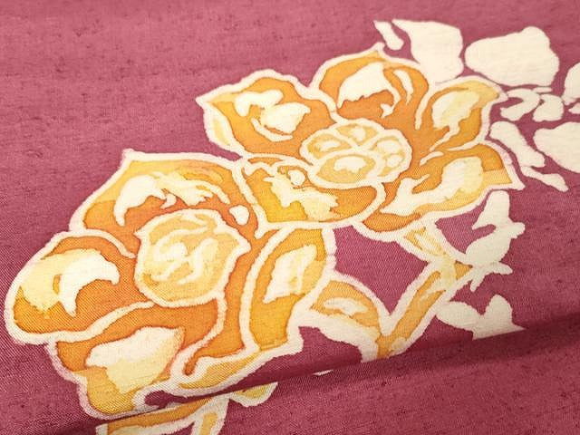 平和屋着物●九寸名古屋帯 ろうけつ染め 作家物 紬地 枝花文 正絹 逸品 CAAX9300yk