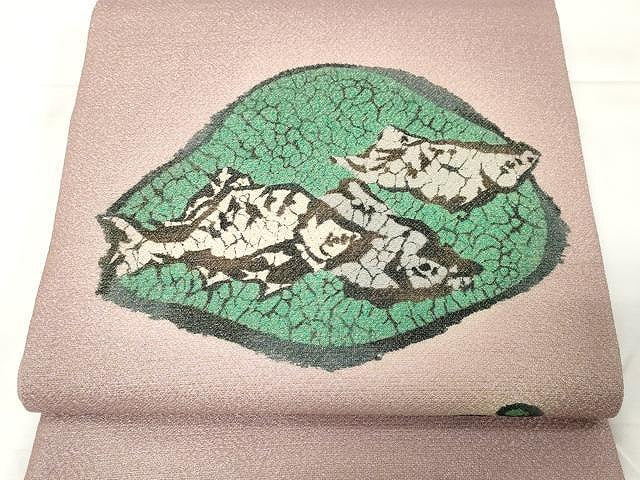 平和屋着物●太鼓柄京袋帯 魚 金通し地 正絹 逸品 CAAX9326yk