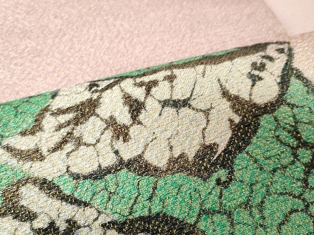 平和屋着物●太鼓柄京袋帯 魚 金通し地 正絹 逸品 CAAX9326yk
