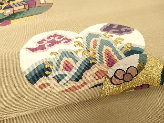平和屋着物▼爪搔き本綴れ 太鼓柄袋帯 枝花文 金糸 正絹 逸品 CAAX9334yk