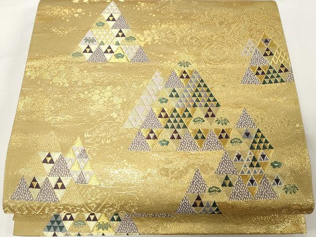 平和屋着物●六通柄袋帯 唐織 吉祥鱗文 金糸 正絹 逸品 CAAX9361yk