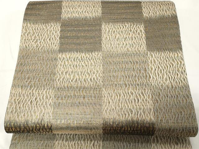 平和屋着物▽スリーシーズン 春夏秋 両面 六通柄袋帯 市松文 金糸 正絹 逸品 CAAX9422yk