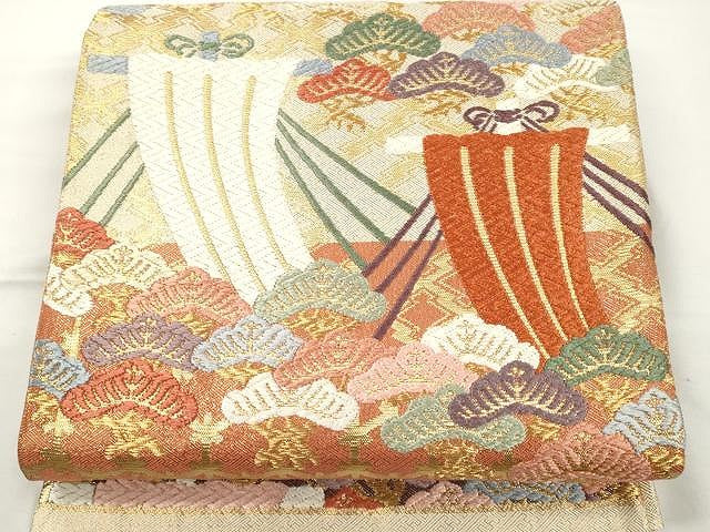 平和屋着物●佐賀錦 六通柄袋帯 唐織 吉祥枝松文 金糸 正絹 逸品 CAAX9438yk