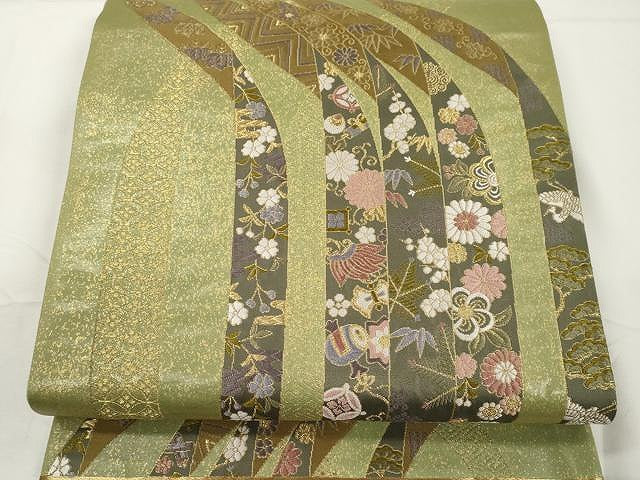 平和屋着物●六通柄袋帯 唐織 宝尽くし飛鶴花文 金糸 正絹 逸品 CAAX9447yk