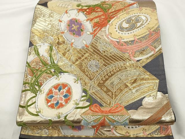 平和屋着物●六通柄袋帯 唐織 鼓花文 金銀糸 正絹 逸品 CAAX9482yk