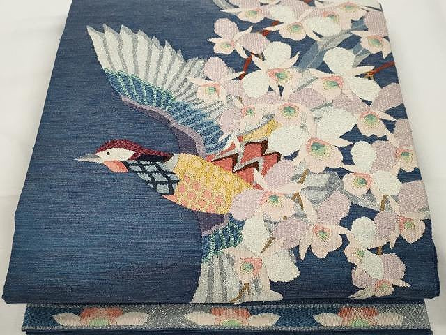 平和屋着物●極上 手織綴れ 山鹿清華 太鼓柄袋帯 鳳凰 胡蝶蘭 金銀糸 正絹 逸品 CAAX9483yk