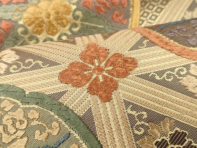 平和屋着物●六通柄袋帯 唐織 天井花文 金糸 正絹 逸品 CAAX9484yk