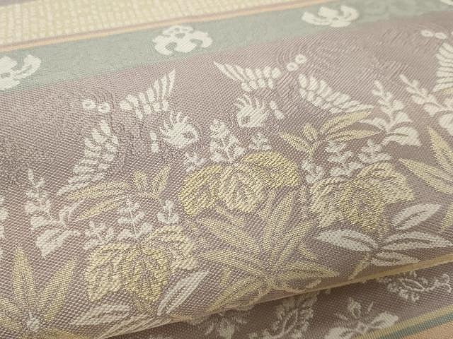 平和屋着物●全通柄袋帯 紹巴 唐織 花鳥横段文 金糸 正絹 逸品 CAAX9496yk