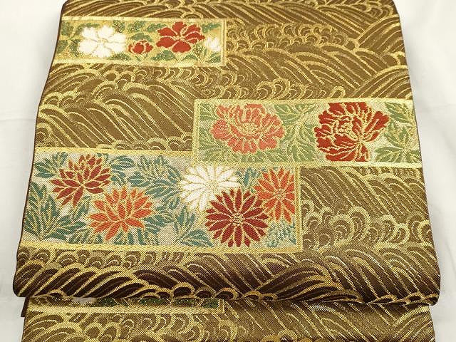 平和屋着物●西陣 川島織物 六通柄 本袋帯 唐織 立波花文 金糸 正絹 逸品 CAAX9538yk