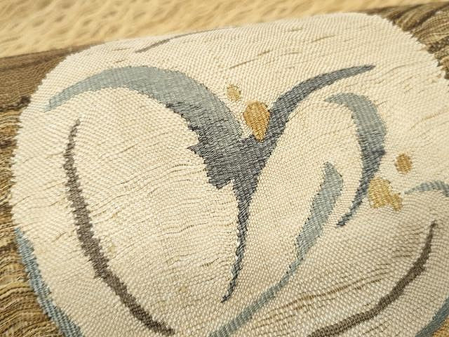 平和屋着物▽スリーシーズン 春夏秋 太鼓柄袋帯 すくい織 枝花丸文 反端付き 金糸 正絹 逸品 CAAX9561yk