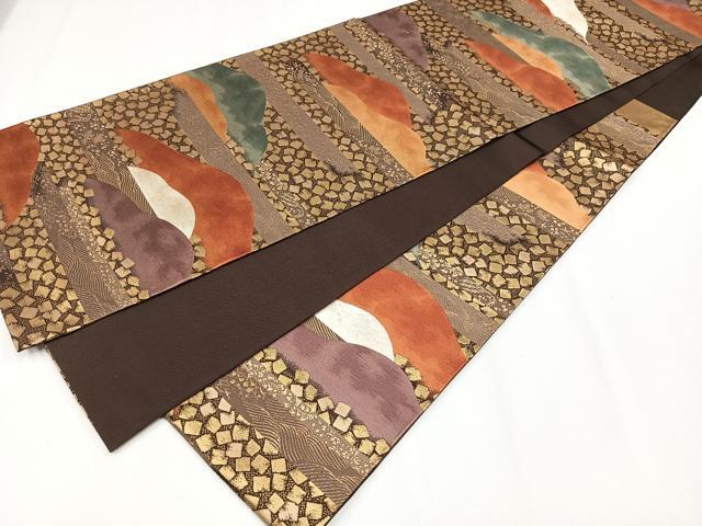 平和屋着物◎六通柄袋帯 唐織 遠山箔散らし 金糸 正絹 逸品 CAAX9792xe