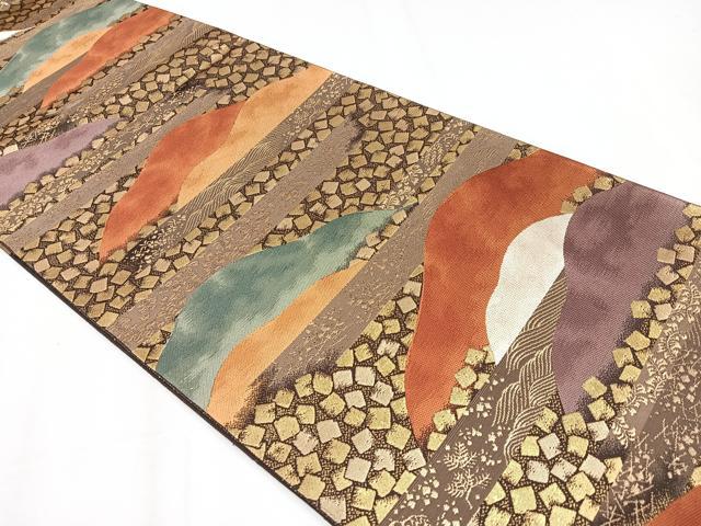 平和屋着物◎六通柄袋帯 唐織 遠山箔散らし 金糸 正絹 逸品 CAAX9792xe