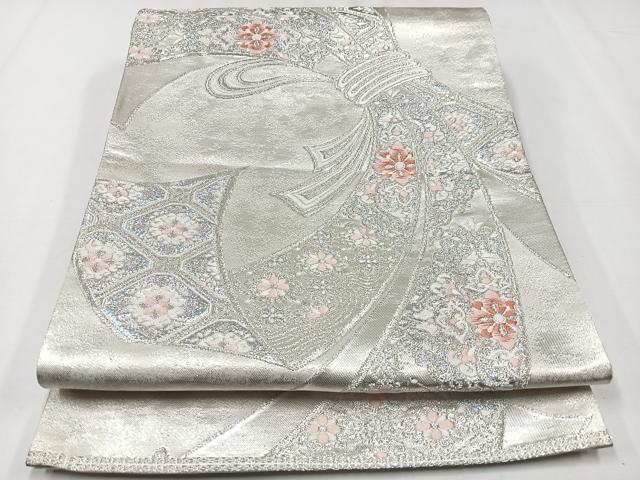 平和屋着物◎六通柄袋帯 唐織 束ね熨斗花文 銀糸 正絹 逸品 CAAX9806xe