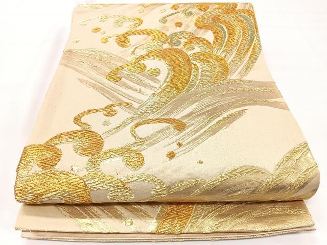 平和屋着物◎六通柄袋帯 立波文 金糸 正絹 逸品 CAAX9831xe
