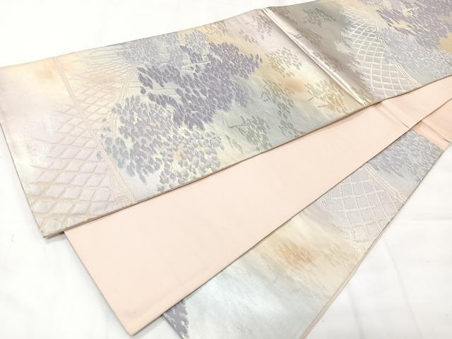平和屋着物◎六通柄袋帯 風景文 銀糸 正絹 逸品 CAAX9882xe
